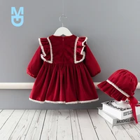 new baby girls christmas clothes set kids dresses thicken velvet dress girls clothes with hat for year 0 4t