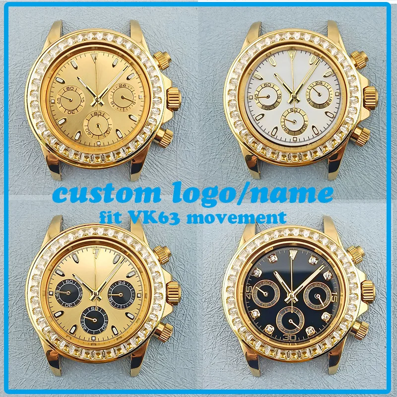 Золотой корпус 39 5 мм белый бриллиантовый безель нержавеющая сталь 316L сапфировое