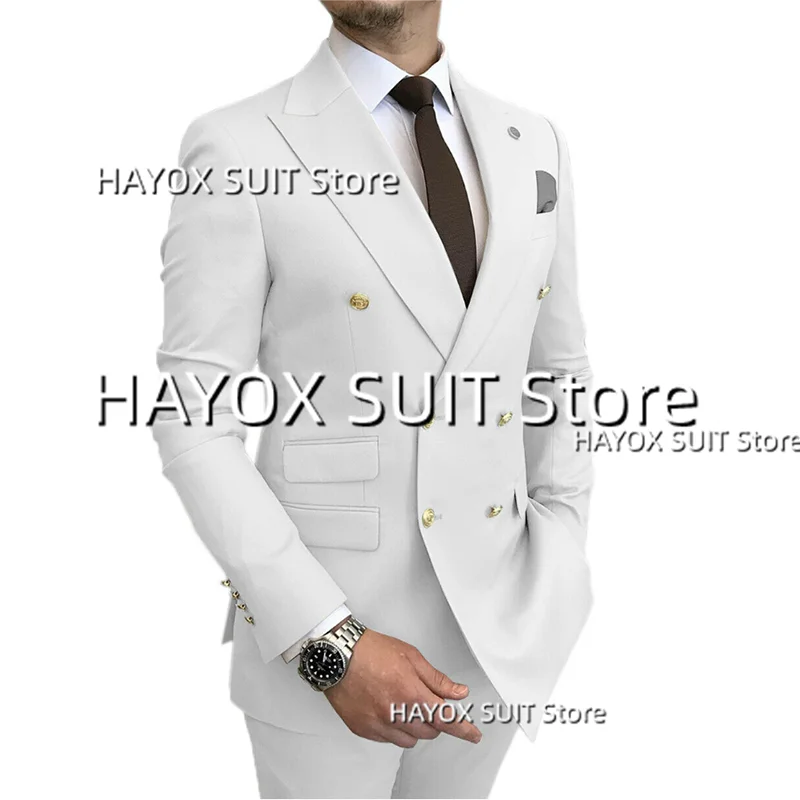 Men's Suits 2 Piece Lapels Double Breasted Fashion Business Formal Men Blazer Set For Wedding (Jacket + Pants)