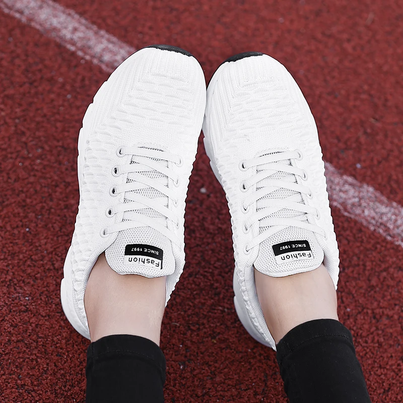 Fashion Flat Shoes Women Breathable Zapatos De Mujer Platform White Sneakers Ladies Outdoor Jogging Spring Mesh Female Soft 45