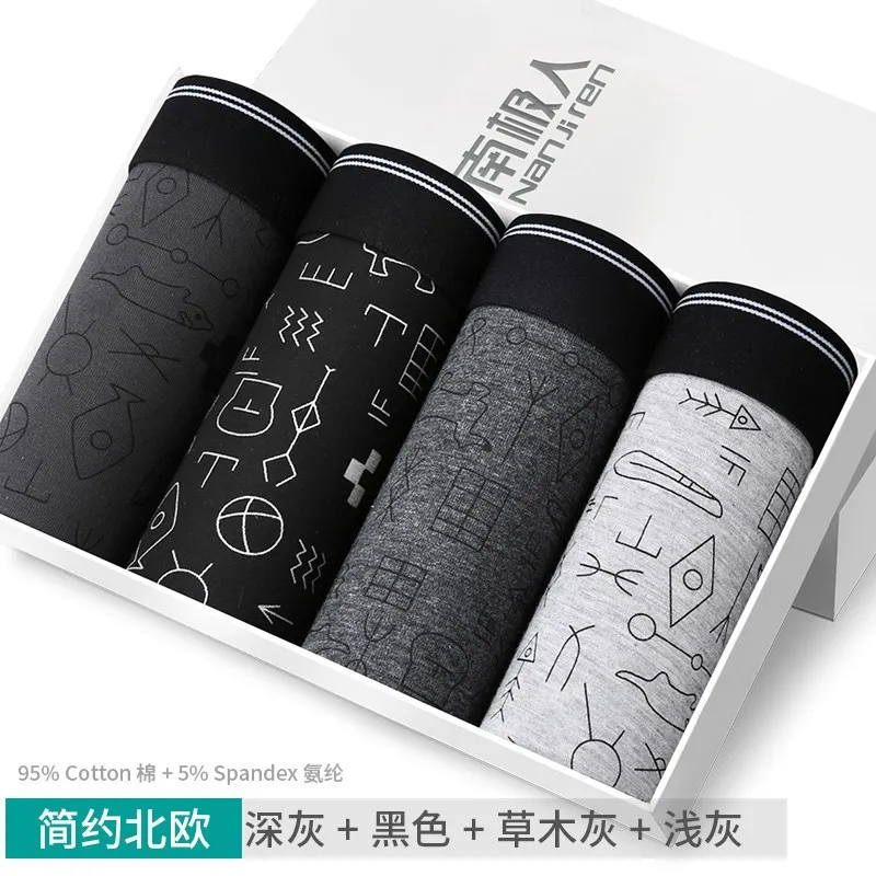 4Pcs/lot Men Boxer Underwear Men Cotton Man Boxers Shorts Comfortable Underpants Male Print Soft Breathable Panties