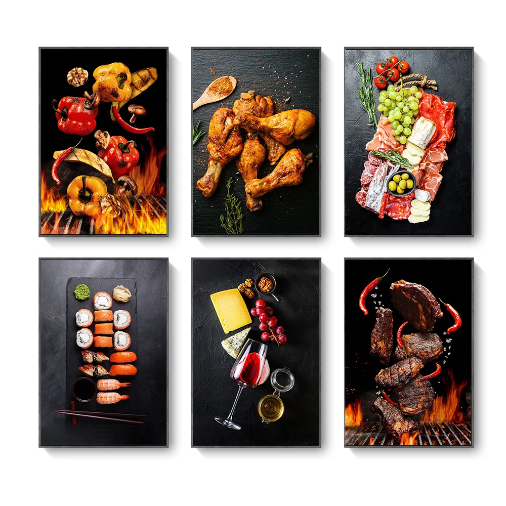 

Fast Food BBQ Seasoning Posters Picture Prints Canvas Painting Wall Art Wallpaper Bistro Vintage Home Room Decor Mural Frameless