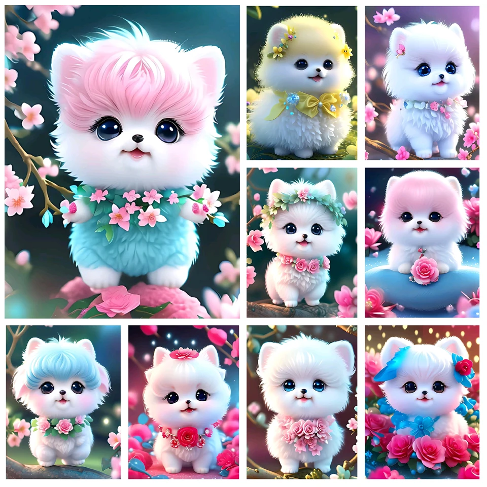 Алмазная мозаика с изображением цветов, щенка, милая мультяшная картина с изображением собаки, бриллиантовая вышивка, новинка 2023, вышивка крестиком G199