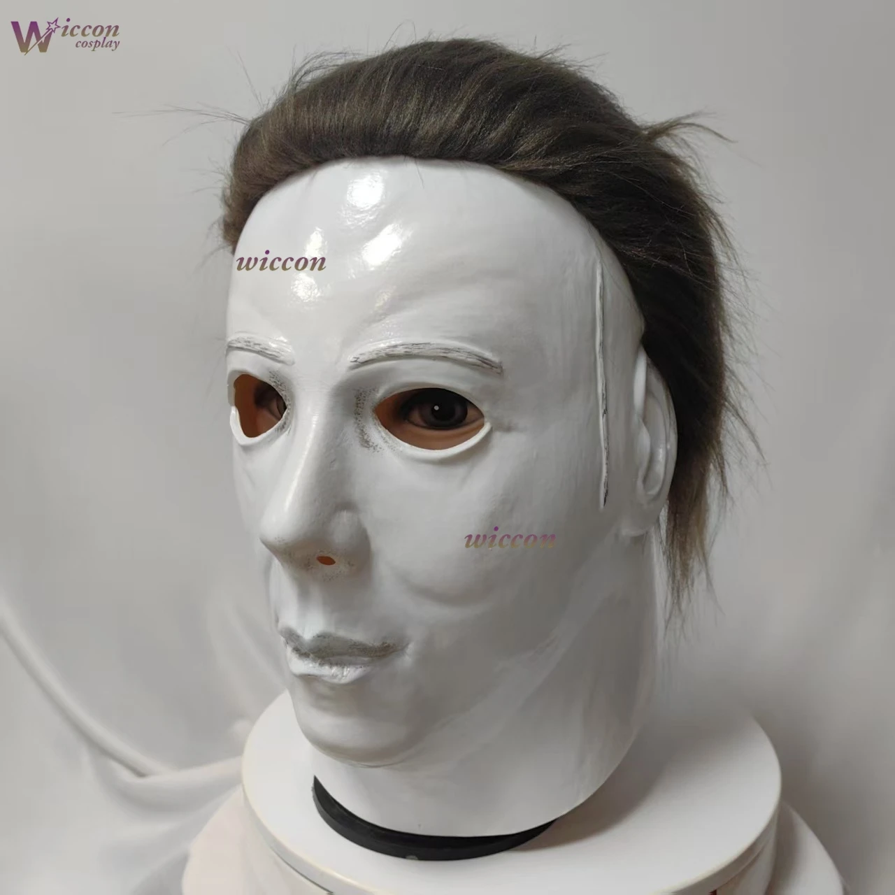 Фото Маска Майкла Майерса KospLAY White Face 1978 года, резиновая, на все лицо, страшная, с париком, для Хэллоуина, забавный костюм для косплея №4
