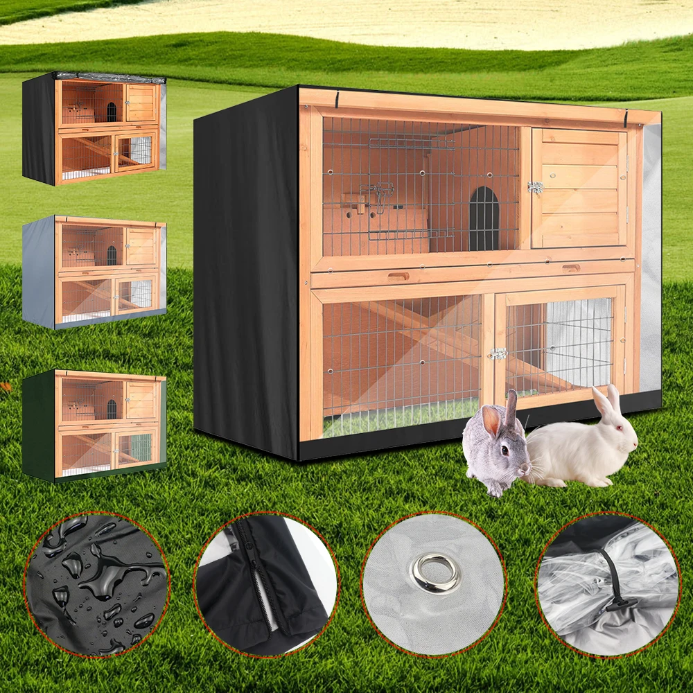 

4FT Hutch Cover Large Double Layer Pet Bunny Cage Waterproof Dust Cover Outdoor Oxford Cloth Garden Patio Without Cages
