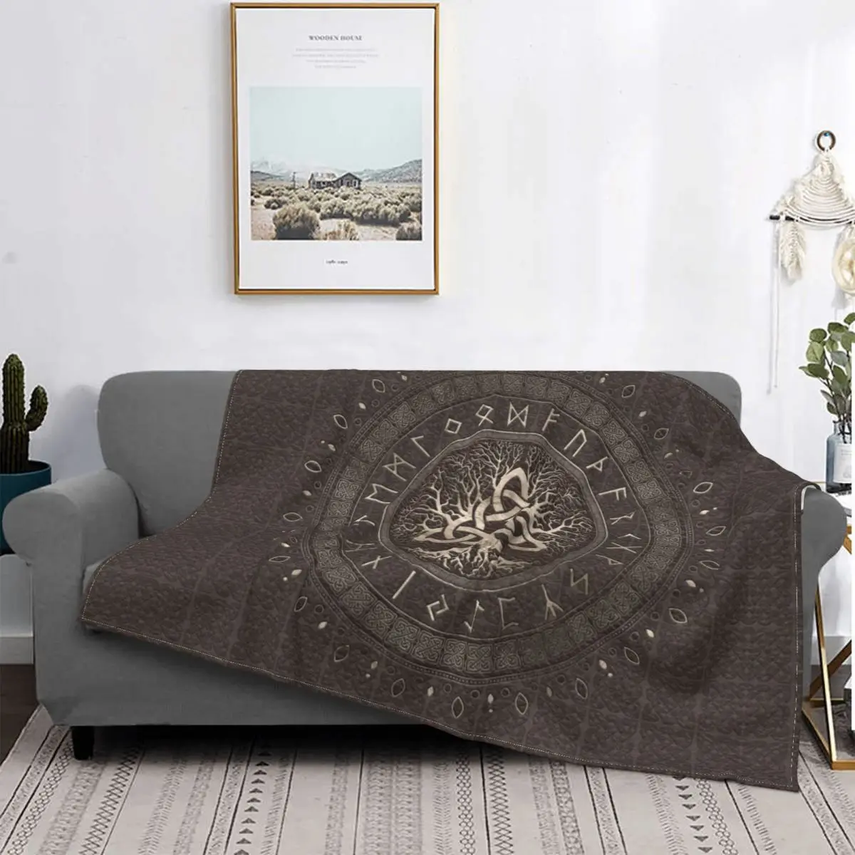 Soft Flannel Winter Viking Norse Yggdrasil Throw Blanket For