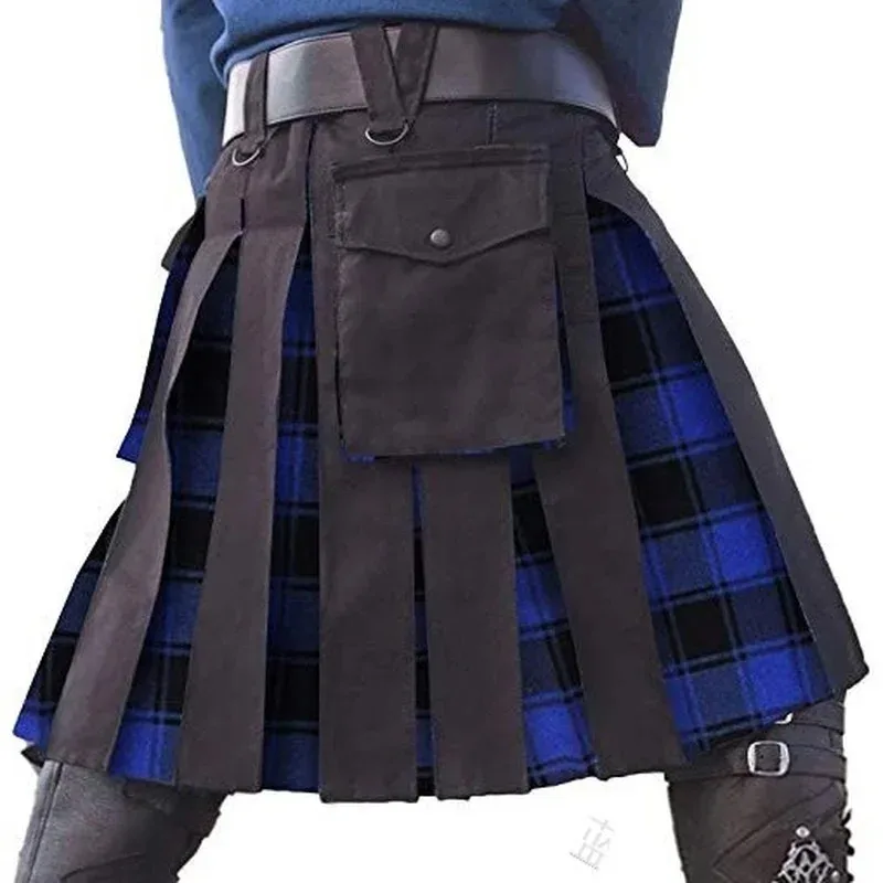 Фото 2026 Royal Scottish Hybrid Plaid Utility Kilts Tartan для взрослых, кельтский 19-й горный тактический костюм с ремешком, хлопковый наряд для мужчин, Bl №1