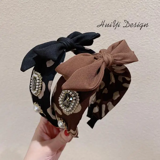 

Korean retro big bow high-quality metal rhinestone hairbands wide-brimmed vintage lady hair accessories