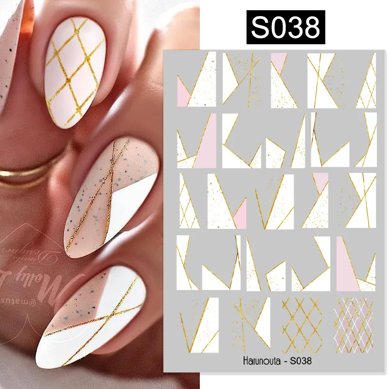 

Harunouta Nail Art Stickers Mixed Floral Abstract Geometric Nail Decoration Gold Foil Bronzing Leaf Flowers Manicure Accessories
