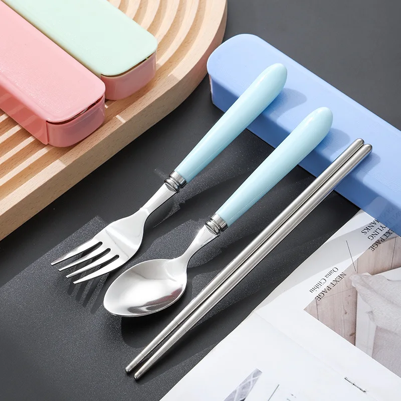 

Spoon Fork Chopstick Cutlery Set Lunch Tableware With Box Portable Travel Use Dinnerware Kit Stainless Steel Kitchen Accessories