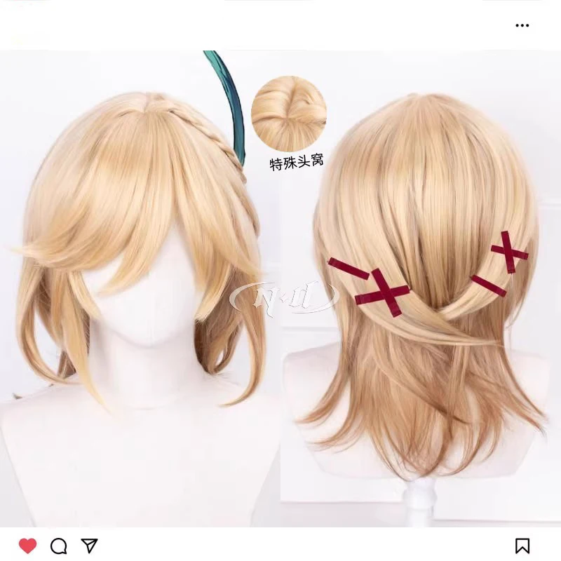 

Genshin Impact Kaveh Cosplay Wig Red Hairpins Short Braided Synthetic Hair Blonde Heat Resistant Halloween Game Role Play
