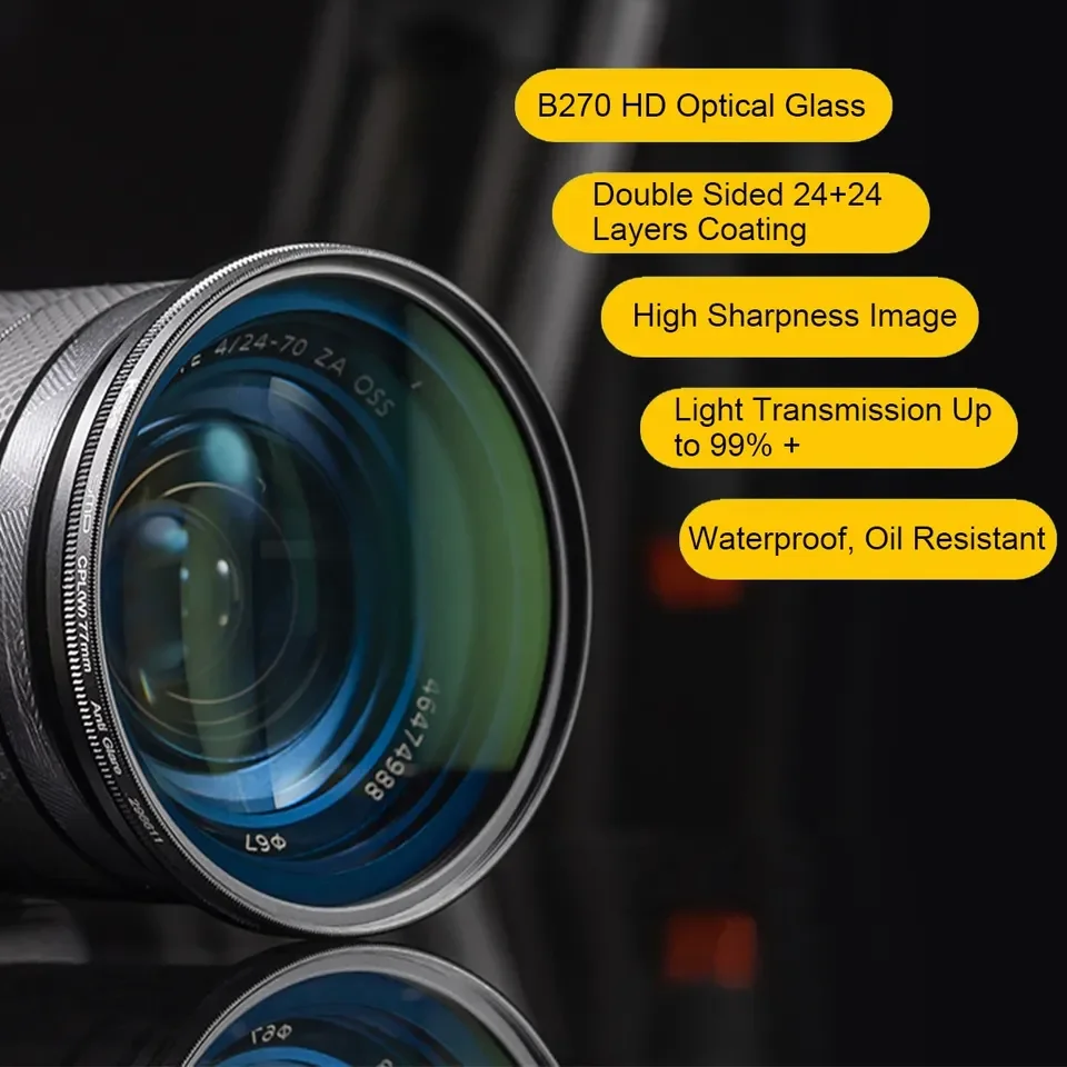 Фото Фильтр-поляризатор Kase HD CPL III с ультранизким коэффициентом отражения 0,1%, оптическое стекло, размеры 43 мм-77 мм, 82 мм, 95 мм. №1