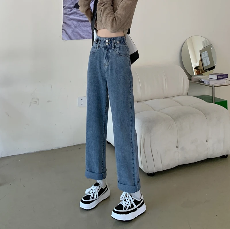 

N6098 New high waist slim wide leg pants loose mopping long pants jeans women