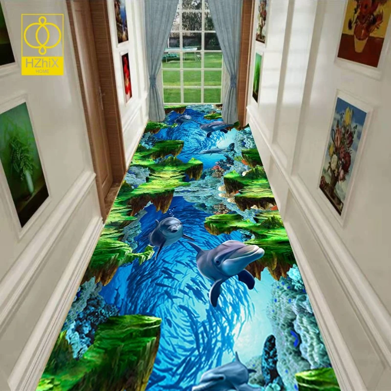 

Ocean Shark Carpets For Hallway 3D Corridor Living Room Decoration Home Hotel Lobby Long Rug Stairs Area Rug Entry Door Mat