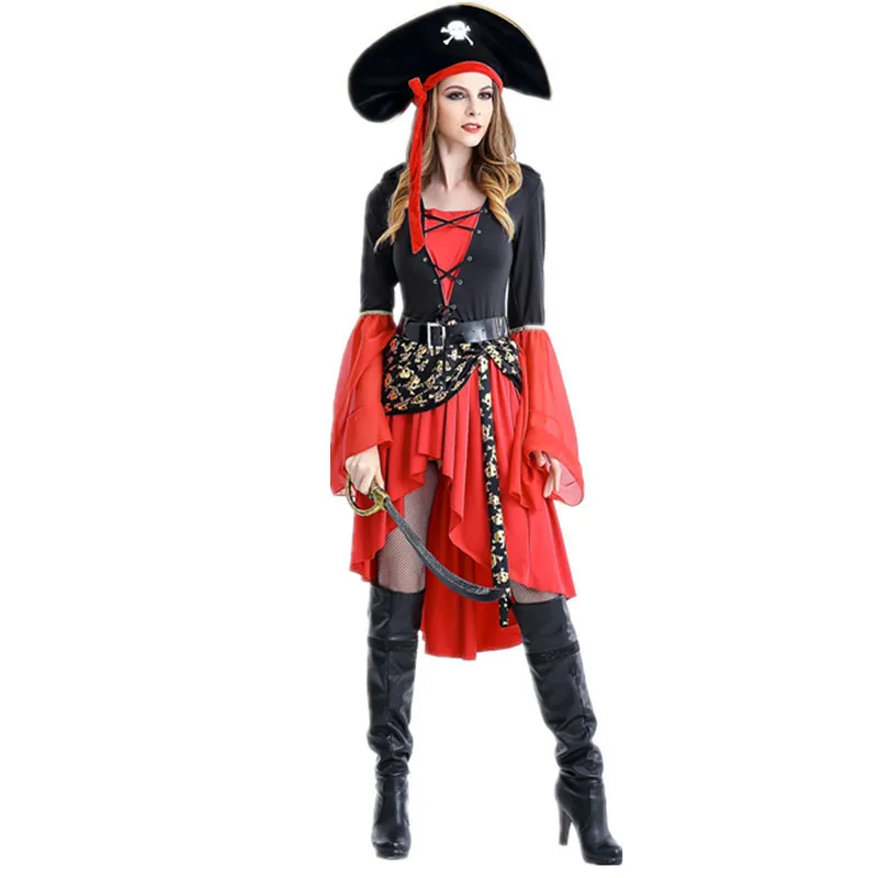 

Female Warrior Cosplay Women Halloween Pirates of The Caribbean Costume Carnival Purim Stage Nightclub Bar Role Play Party Dress