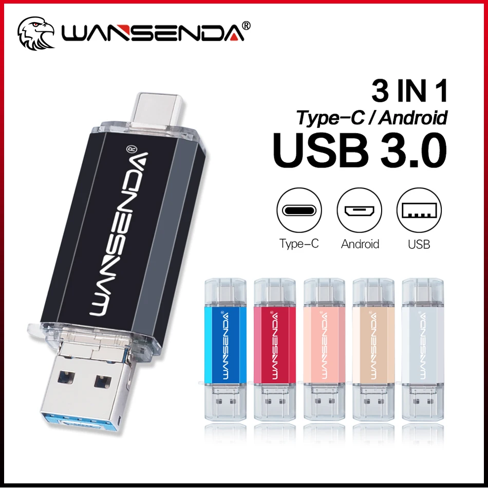 

Wansenda 3 in 1 USB Flash Drive Cle USB 3.0 + Micro USB + Type-C Pen Drive 512GB 256GB 128GB 64GB 32GB Pendrive for Android/PC