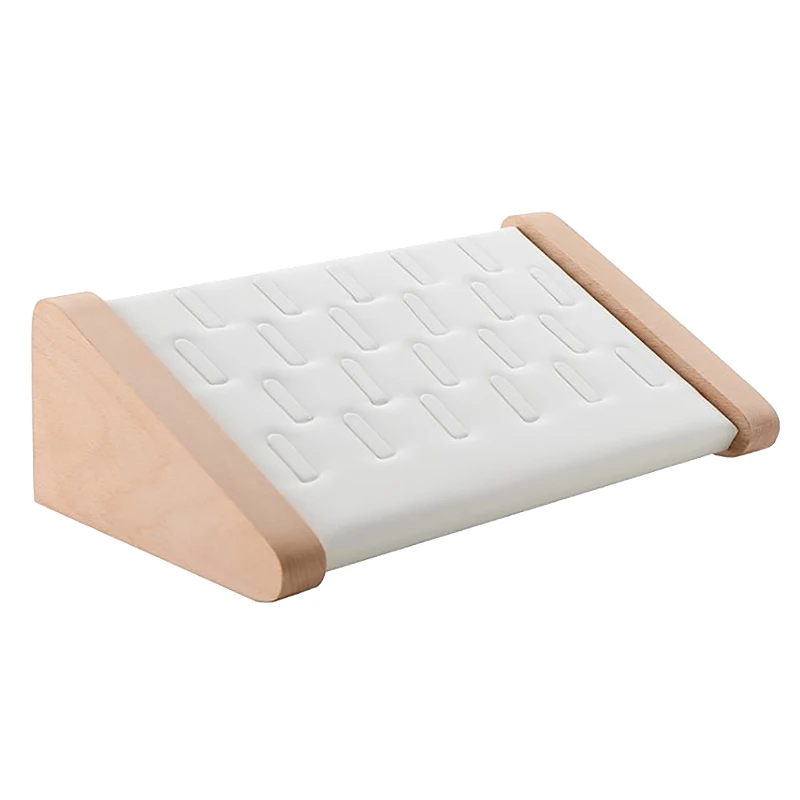 

Solid Wood 22 Slot Rings Display Stand Jewelry Storage Box Display Cabinet Pendant Earring Showcase Trays-White