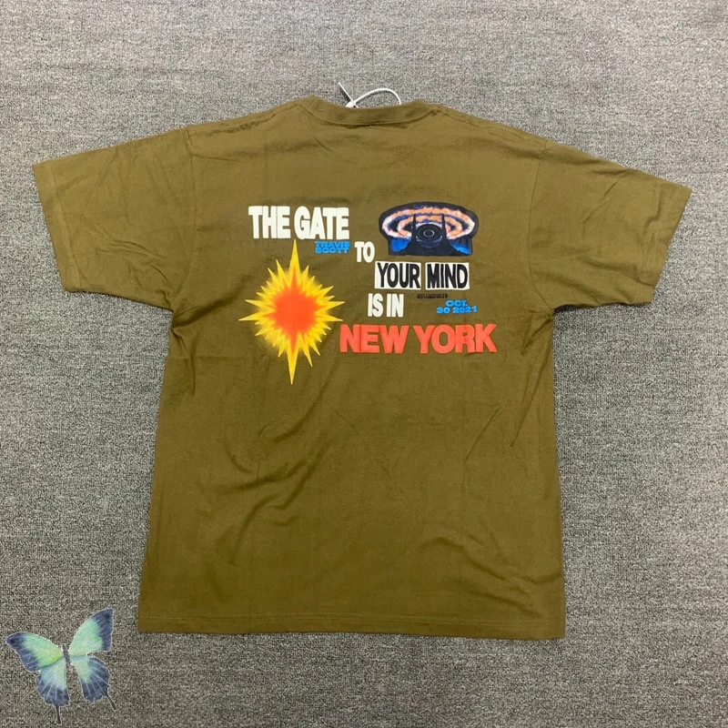 

Brown High Quality Travis Scott Green Men Casual Cactus Jack New York T-shirt
