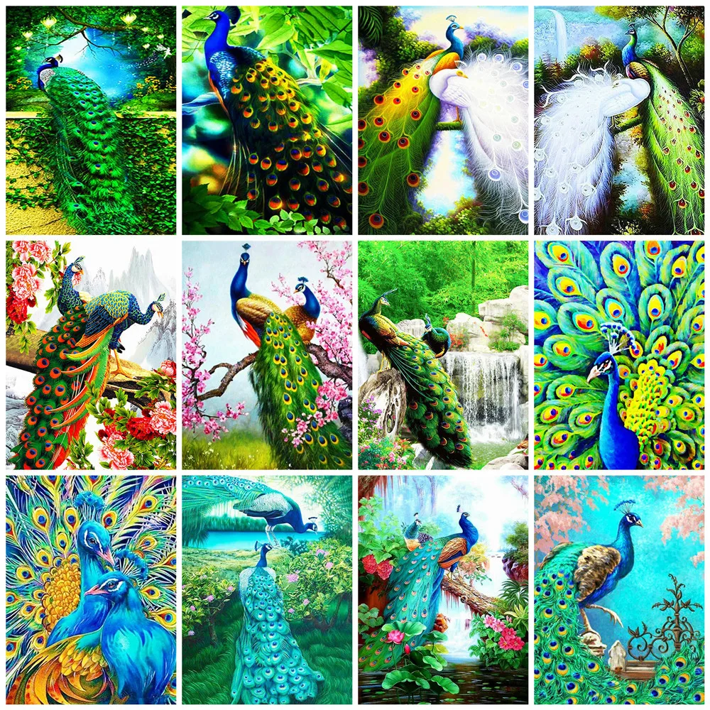

Алмазная мозаика Huacan, Набор для вышивки крестиком, картина с павлином, цветком, алмазная вышивка, животное, украшение для дома