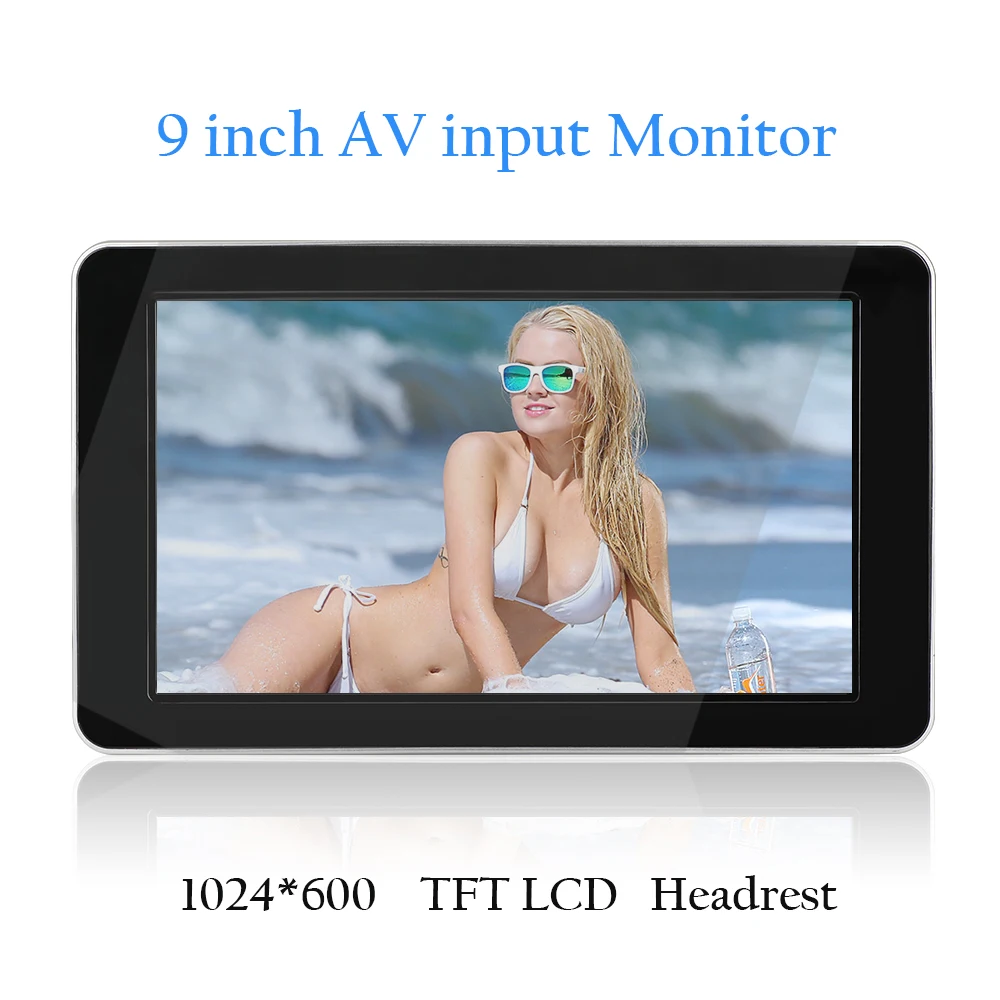 

9 inch TFT Color LCD Headrest Monitors 1024x600 HD Full RCA input Radio AV Monitor for Rearview Camera Car Audio MP5 Player
