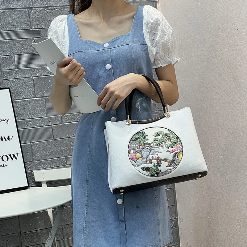 MOTAORA 2023 New Chinoiserie Embroidery Women's Shoulder Bag For Ladies Leather Handbags High Quality Handheld Women Bags luxury