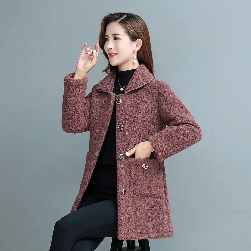 Faux Lamb Wool Coat Womens 2022 Autumn Winter New Fashion Loose Grain Sheep Shearling Jacket Large Size Long Fur One Outerwear