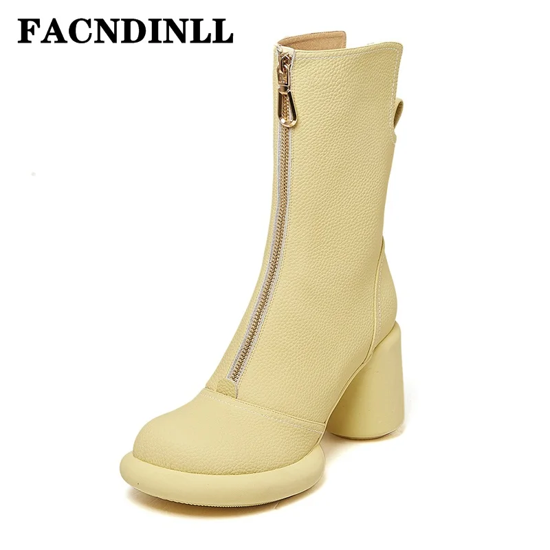 

Женские ботильоны из натуральной кожи, на толстом высоком каблуке и платформе, теплые вечерние короткие ботинки для верховой езды, Осень-зи...