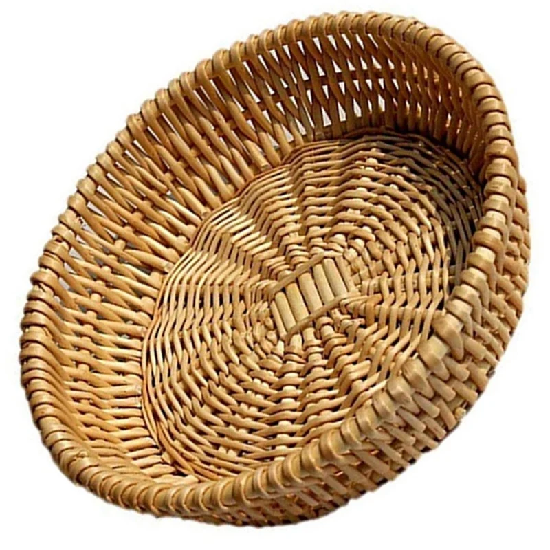 

2X Hand-Woven Basket, Wicker Basket, Food Serving Basket For Bread, Fruit, Vegetable Storage, Gift Basket 25 X 8Cm