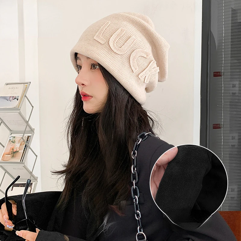 

LUCK Three dimensional Letter Warm Winter Versatile Pile Hat Girl