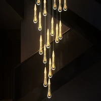 modern led crystal chandelier duplex loft spiral staircase chandelier interior lighting creative water drop gold hanging light