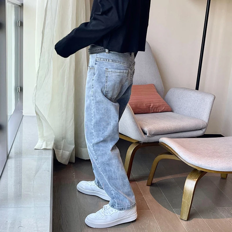 Jeans Men's 2022 Spring and Autumn New Men's Vintage Washed Black Fashion Casual Loose Straight Pants traf