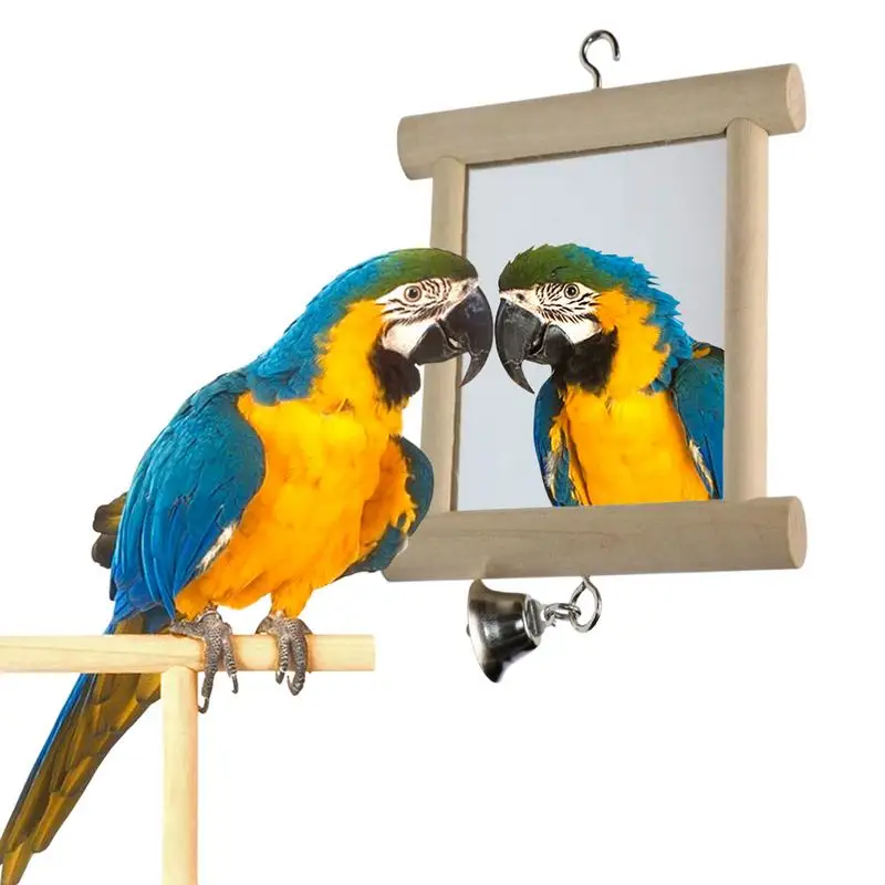 

Wooden Swing Toy For Pet Birds Mirror With Bell Easy To Use Bird Mirror Fun Play Toy For Parrot Bell Design Birds Cage Supplies