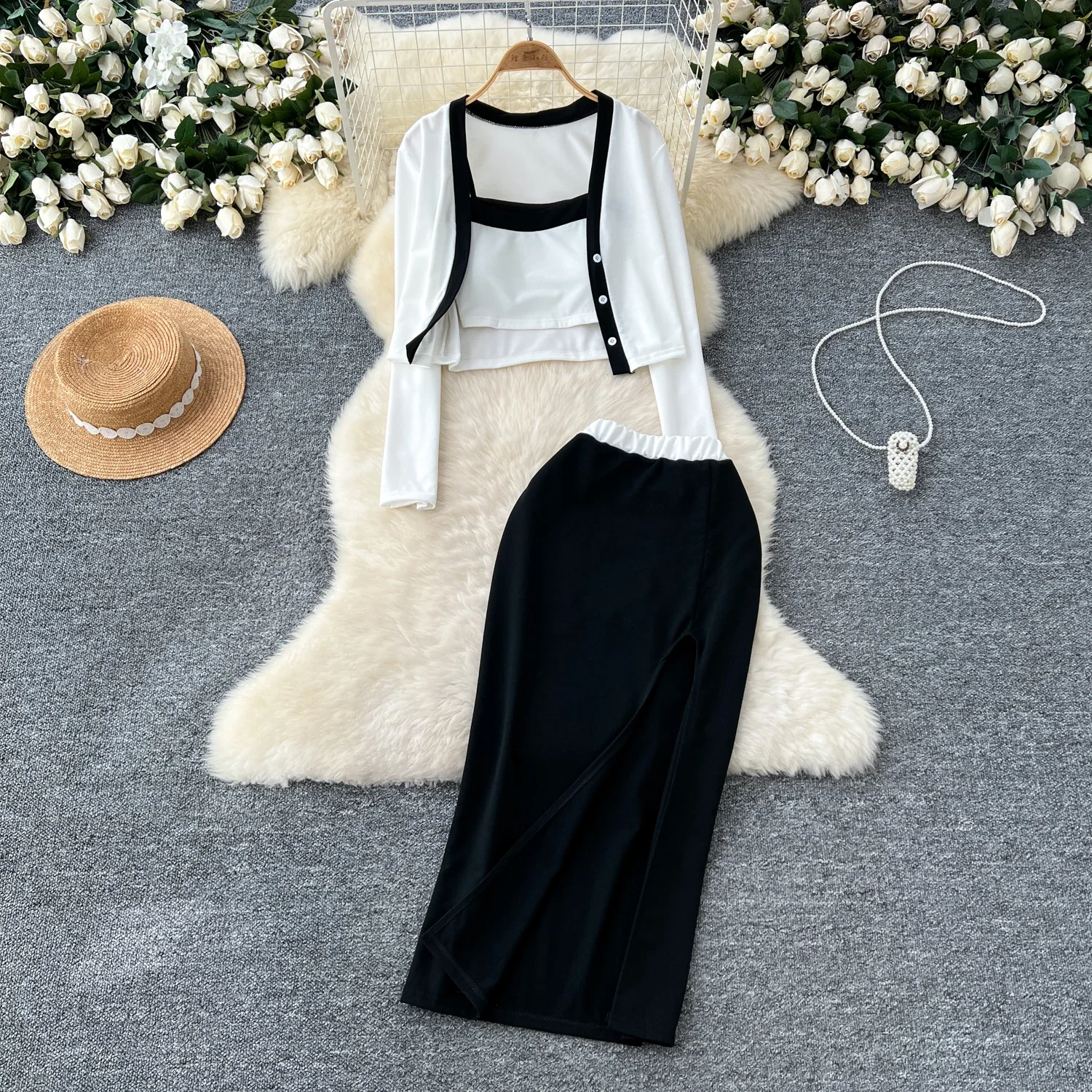 Женский комплект из трех предметов винтажный топ на бретельках пиджак с длинным