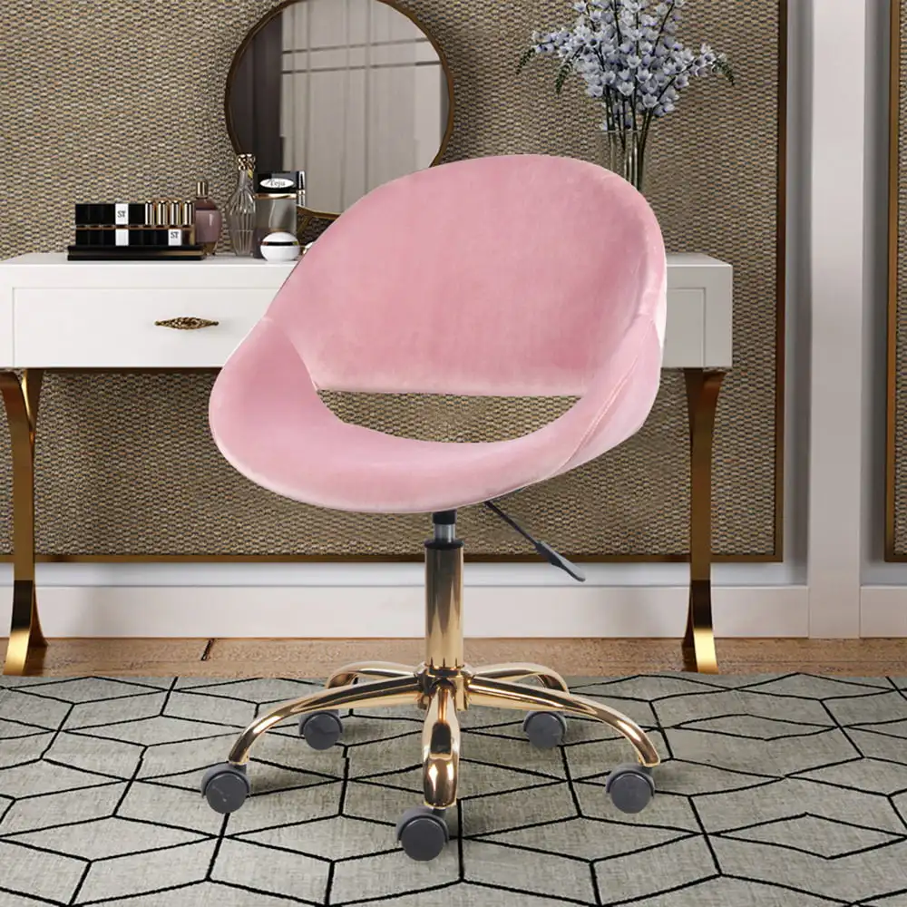 

GIA Design Group Mid-Back Adjustable Swivel Vanity Chair with Faux Fur, Pink