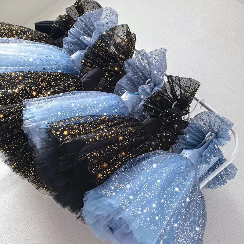 

Ruffles Kids Princess Party Dresses for Girls Sequins Tulle Wedding Evening Tutu Gown Elegant Children Birthday Ceremony Costume