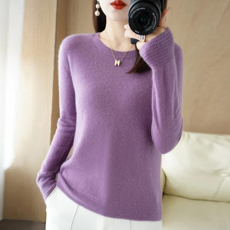 

2022 autumn and winter women's Pullover cashmere sweater women's solid color casual long sleeve loose Pullover bottomed women