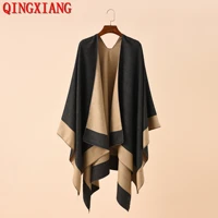 11 colors 2022 women autumn winter faux cashmere out streetwear long thick poncho shawl female big pendulum loose cloak coat