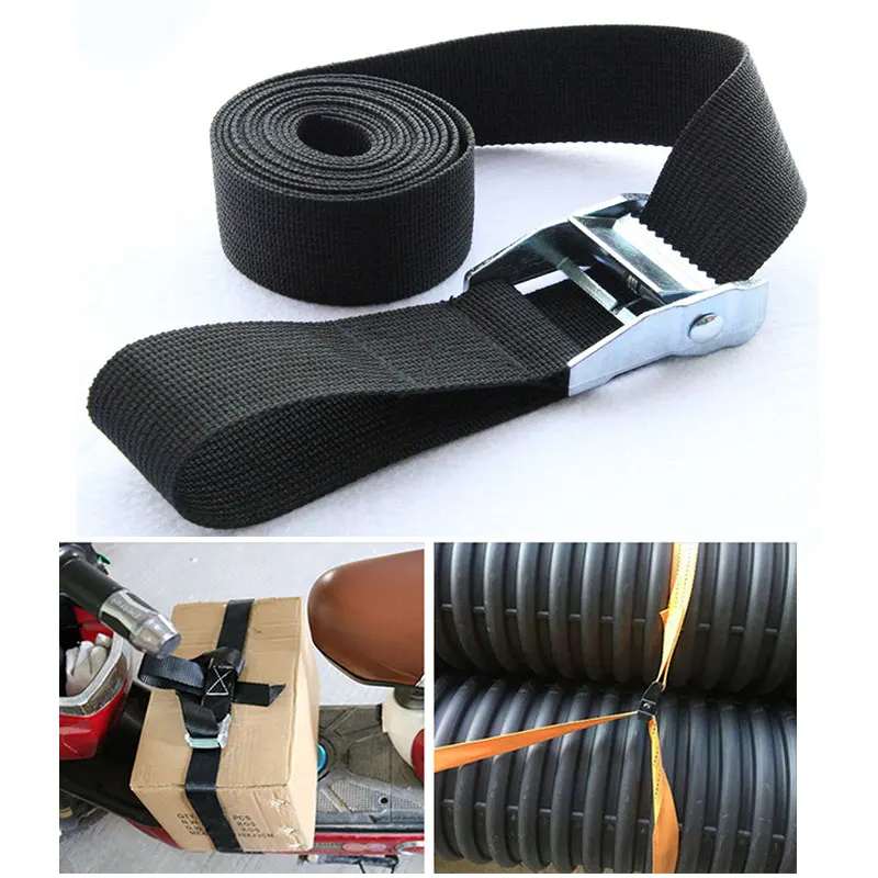 

6M*25mm Black Tie Down Strap Strong Ratchet Belt Luggage Bag Cargo Lashing With Metal Buckle For Motorcycle Bike Dropshipping