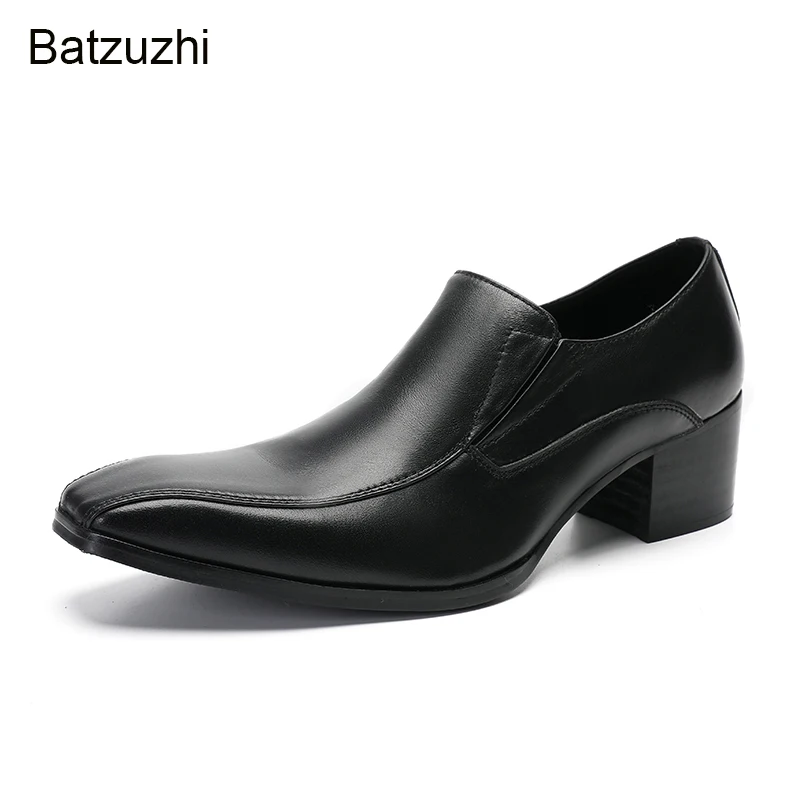 

Batzuzhi Black Men Dress Shoes Leather Formal 5cm High Heels Business Oxfords Shoes Slip On zapatos de vestirde los hombres