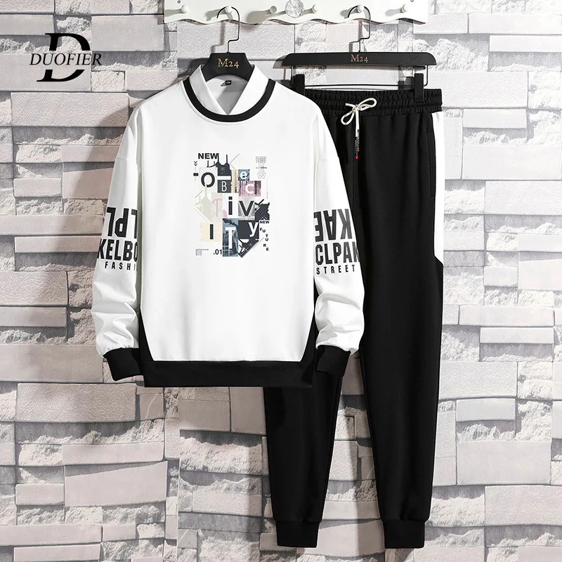 

Мужской спортивный костюм из двух предметов, толстовка с длинным рукавом и буквенным принтом и спортивные штаны, осень 2023