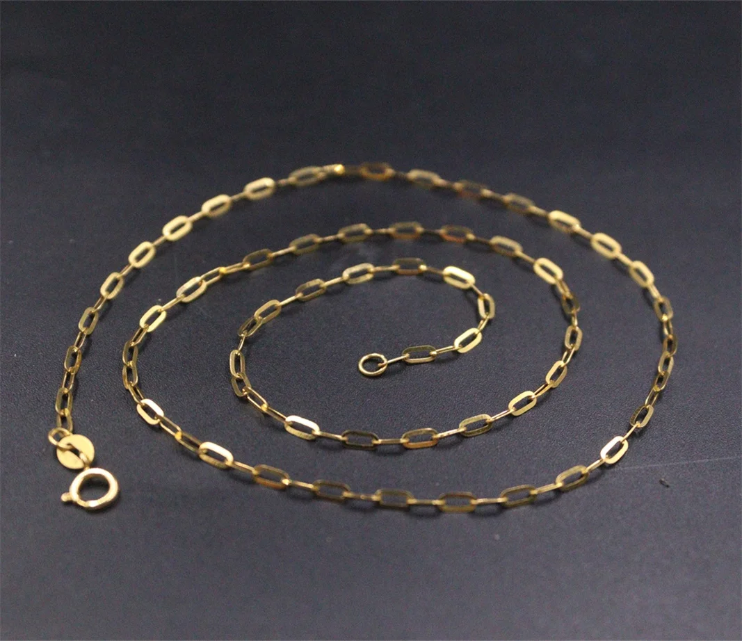 

Pure 18K Yellow Gold Chain Women 2mm Cuboid Cable Link Necklace 2-2.2g