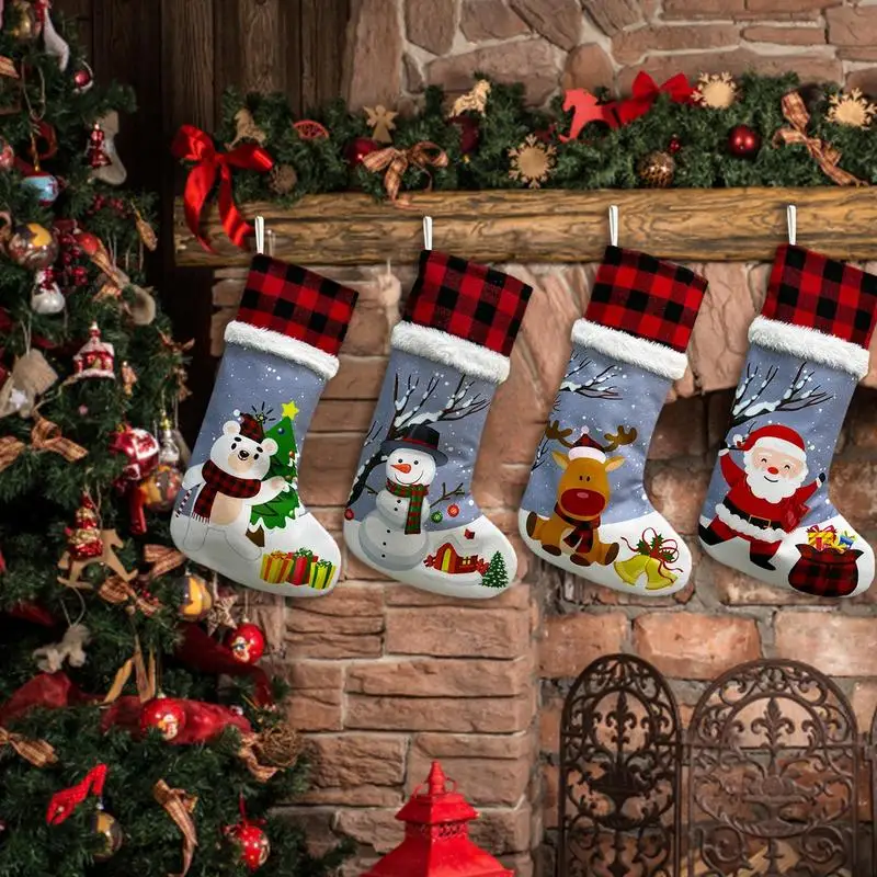 

Рождественские носки, украшения для рождественской елки, мешок для рождественского подарка, симпатичная ткань с снеговиком, оленем, Сантой,...