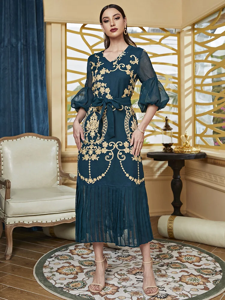 

Шикарные элегантные длинные платья-Макси TOLEEN для женщин, летнее роскошное вечернее вечерние с рукавами-фонариками и поясом в арабском, турецком, африканском стиле, 2022