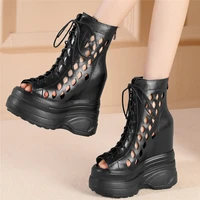platform pumps women lace up genuine leather super high heels gladiator sandals female peep toe fashion sneakers casual shoes