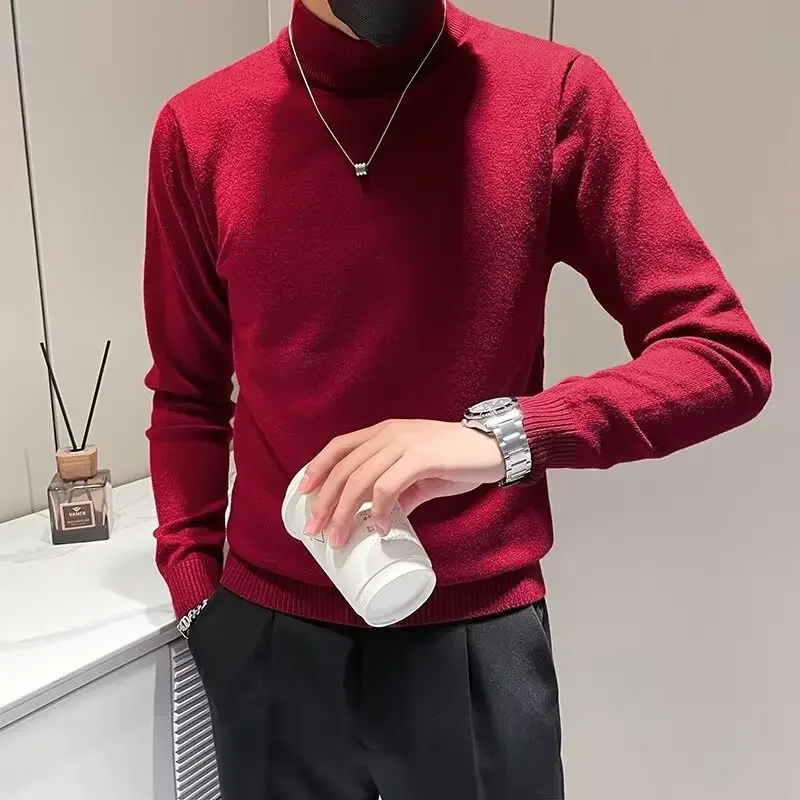 Мужской свитер с высоким воротником-поло базовый слой топ осень-зима новый