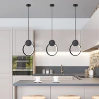 minimalist black round ring pendant lights dimmable led ceiling hanging light for restaurant bedroom bedside decor lamp