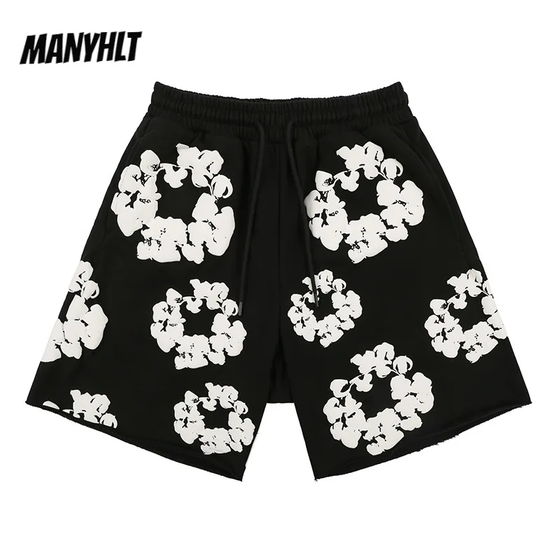 

Шорты мужские с пенным принтом, повседневные махровые тренировочные штаны с Кулиской в стиле Харадзюку, свободные летние в стиле хип-хоп, ве...