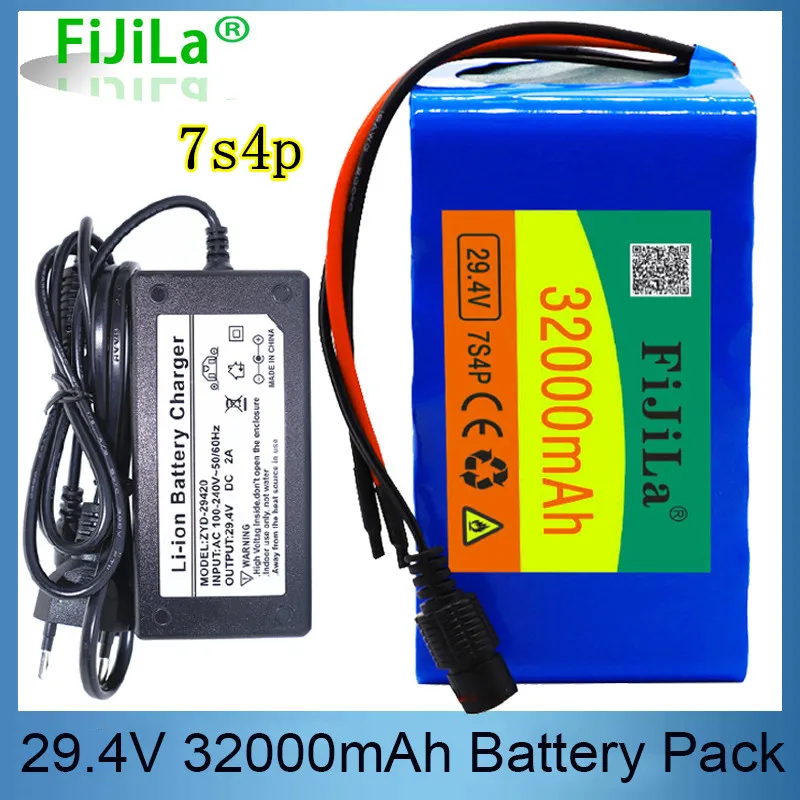 

7S4P 24V 32Ah 29.4V for Lithium-ion battery pack Built-in BMS electric bike unicycle scooter wheelchair motor + 2A charger