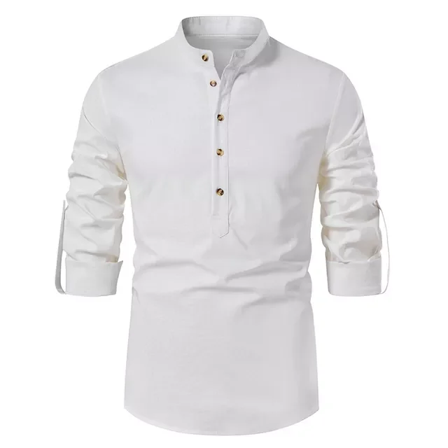 New2022 New Men's Slim Fit Cotton Linen Shirts Male Solid Color Long Sleeve Breathable Linen Shirt Tops S-2XL