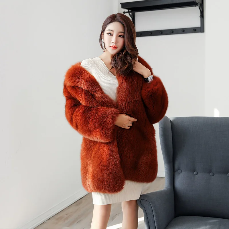 

fashion Winter New fashion S-3XL brand hooded Fake fox fur jacket female warm good quality warm thicker Faux fur coat wj1636